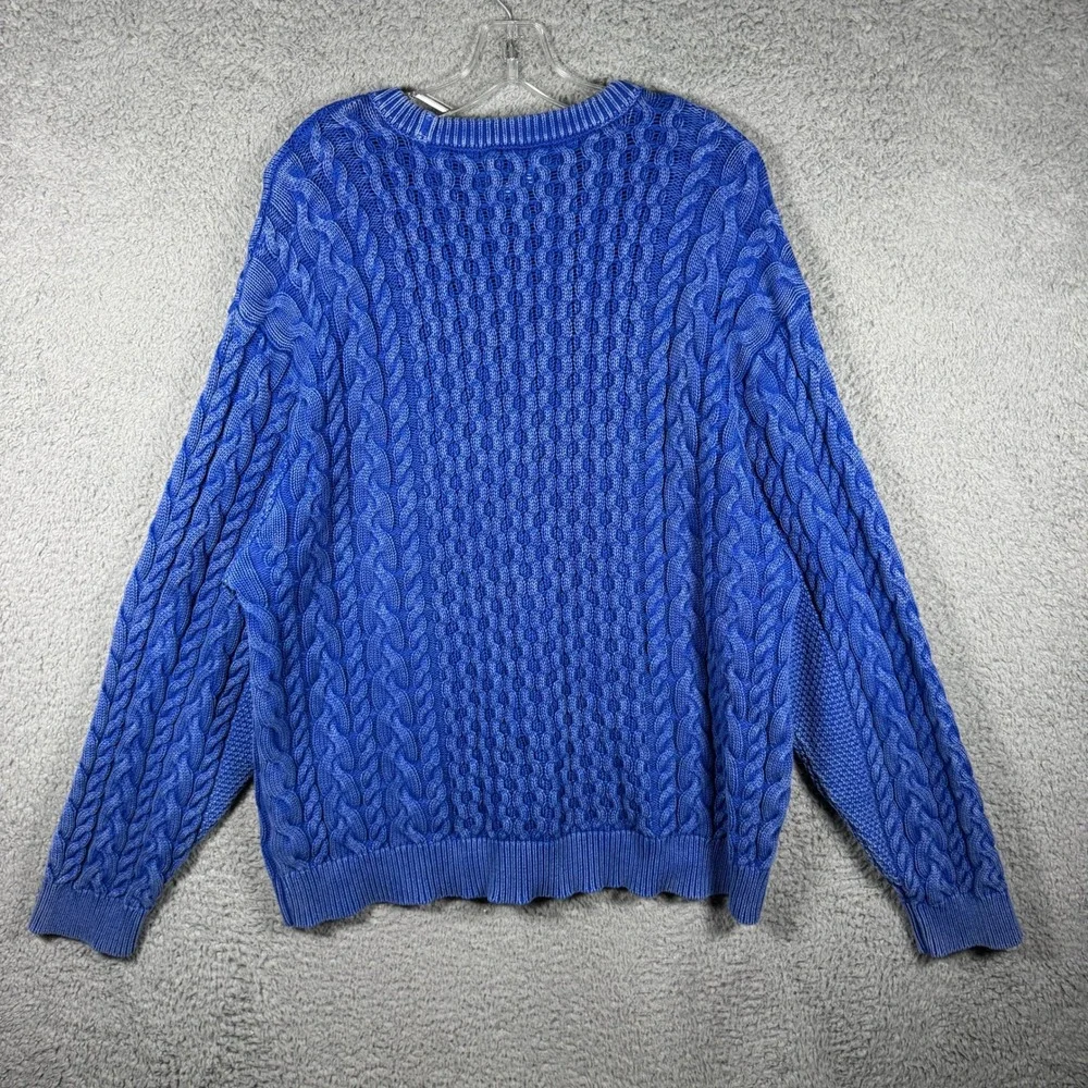 Obey Mens Blue Cable Knit Cotton Pullover Sweater Size Large Streetwear